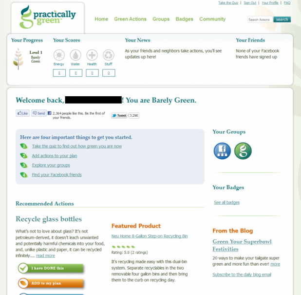 Screenshot der Profilseite von Practically Green