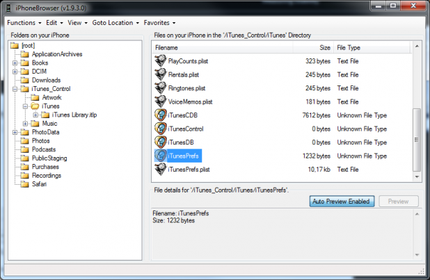 iTunesPrefs im iPhoneBrowser